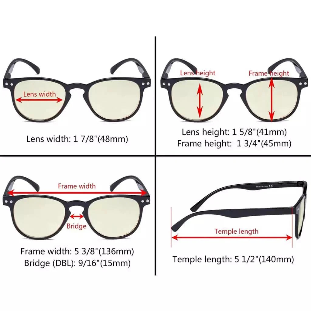 5 Pack Round Chic Blue Light Filter Reading Glasses UVR060