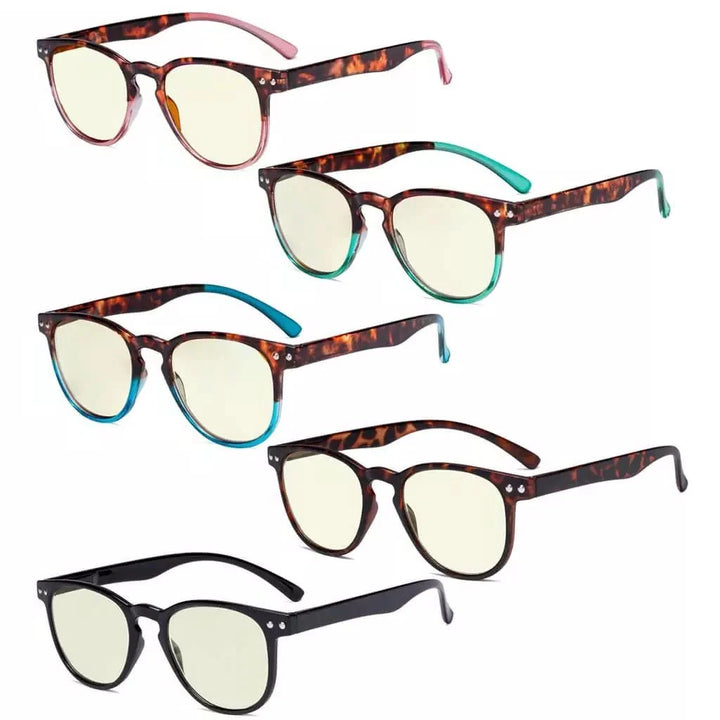 5 Pack Round Chic Blue Light Filter Reading Glasses UVR060