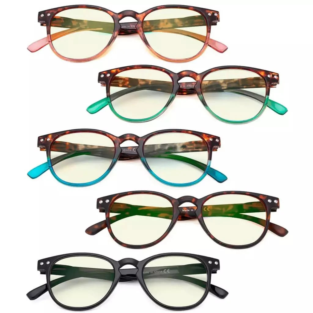 5 Pack Round Chic Blue Light Filter Reading Glasses UVR060