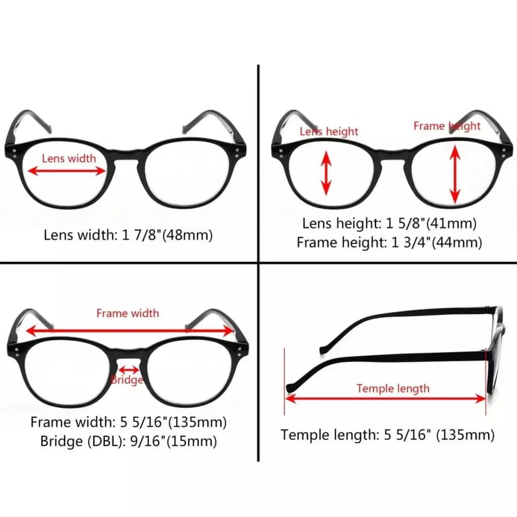 5 Pack Round Reading Glasses Stylish Readers R9115A