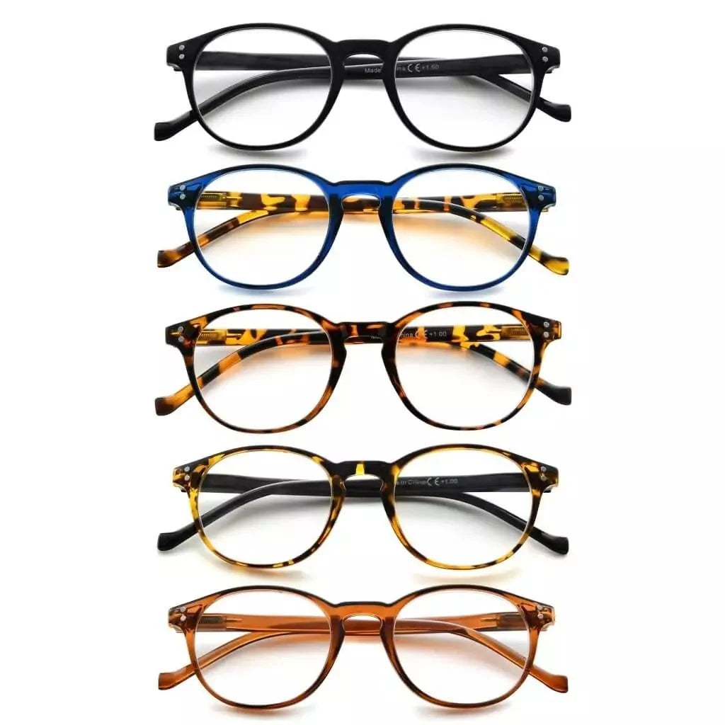 5 Pack Round Reading Glasses Stylish Readers R9115A