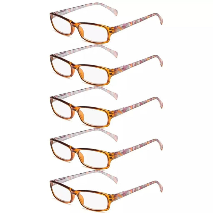 5 Pack Rectangle Pattern Temples Reading Glasses RT1803