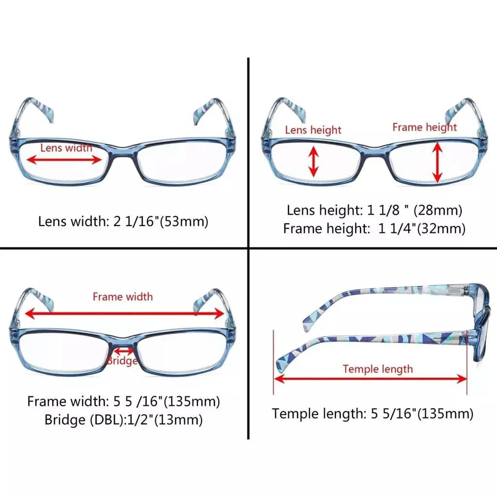 5 Pack Rectangle Pattern Temples Reading Glasses RT1803