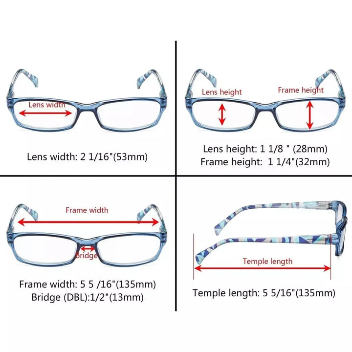 5 Pack Rectangle Pattern Temples Reading Glasses RT1803