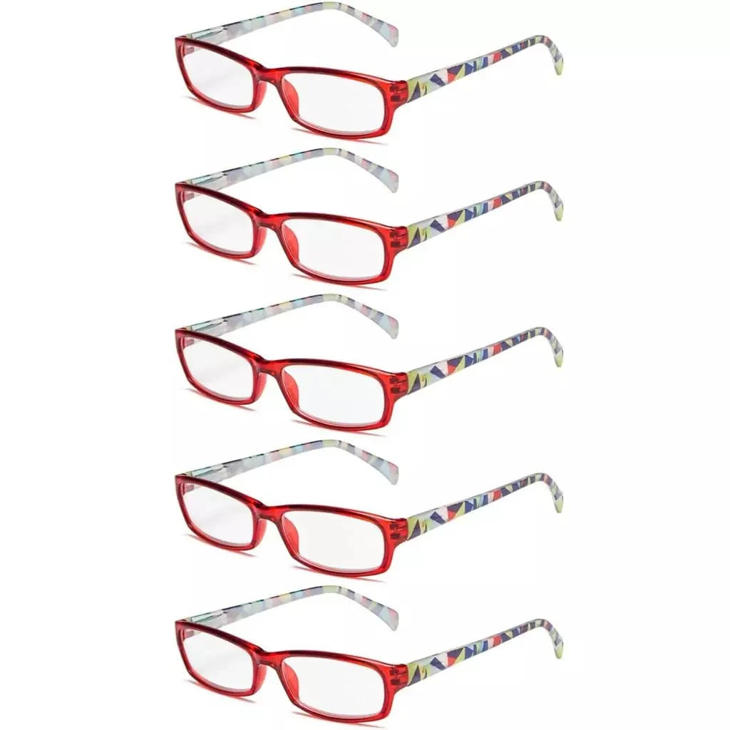 5 Pack Rectangle Pattern Temples Reading Glasses RT1803