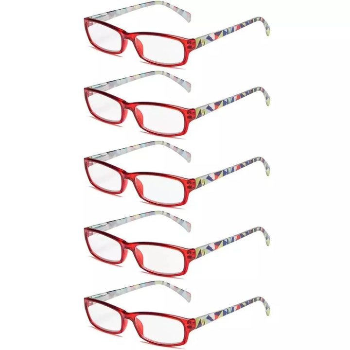 5 Pack Rectangle Pattern Temples Reading Glasses RT1803