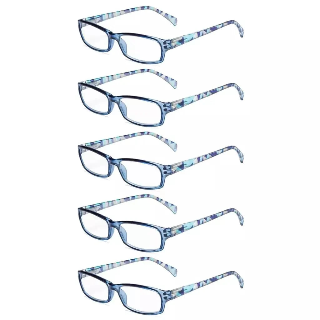 5 Pack Rectangle Pattern Temples Reading Glasses RT1803