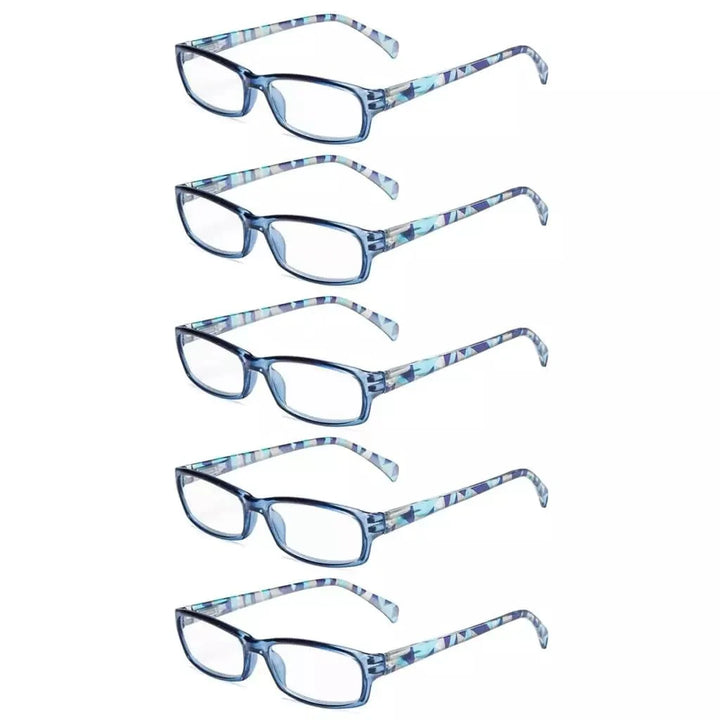 5 Pack Rectangle Pattern Temples Reading Glasses RT1803