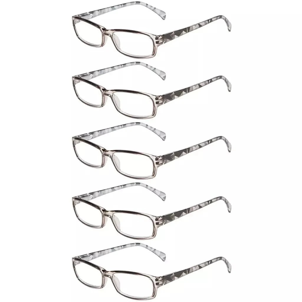 5 Pack Rectangle Pattern Temples Reading Glasses RT1803