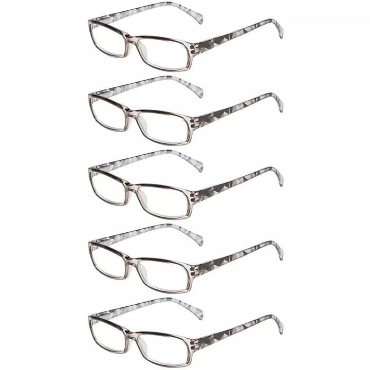 5 Pack Rectangle Pattern Temples Reading Glasses RT1803