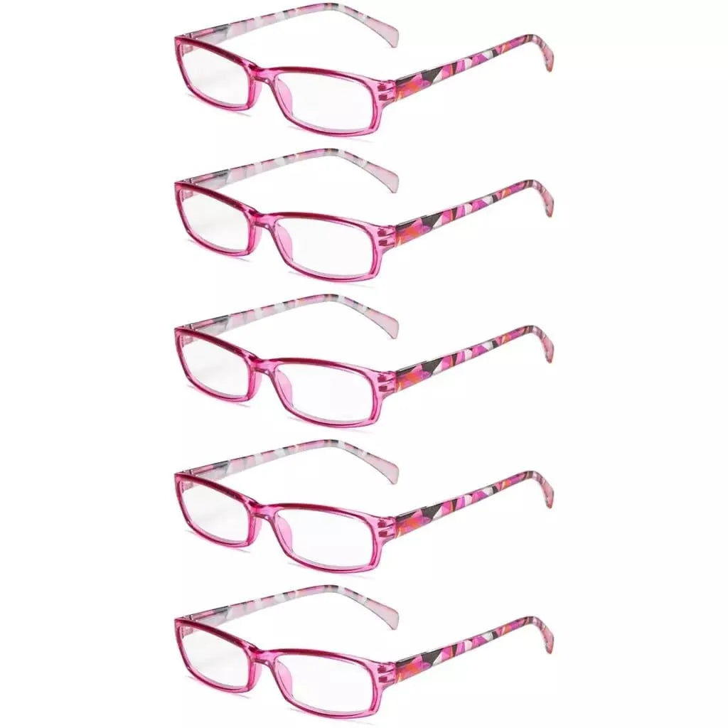 5 Pack Rectangle Pattern Temples Reading Glasses RT1803