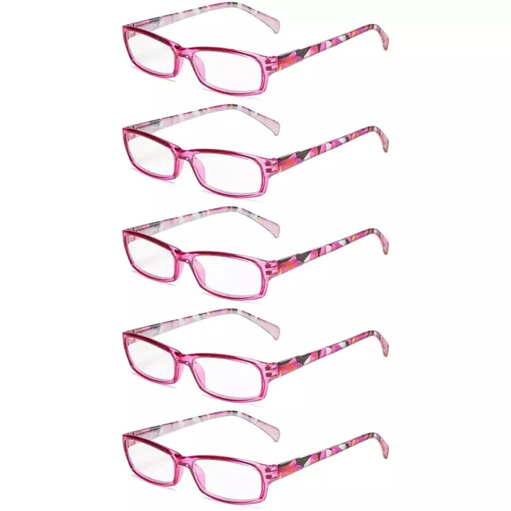 5 Pack Rectangle Pattern Temples Reading Glasses RT1803