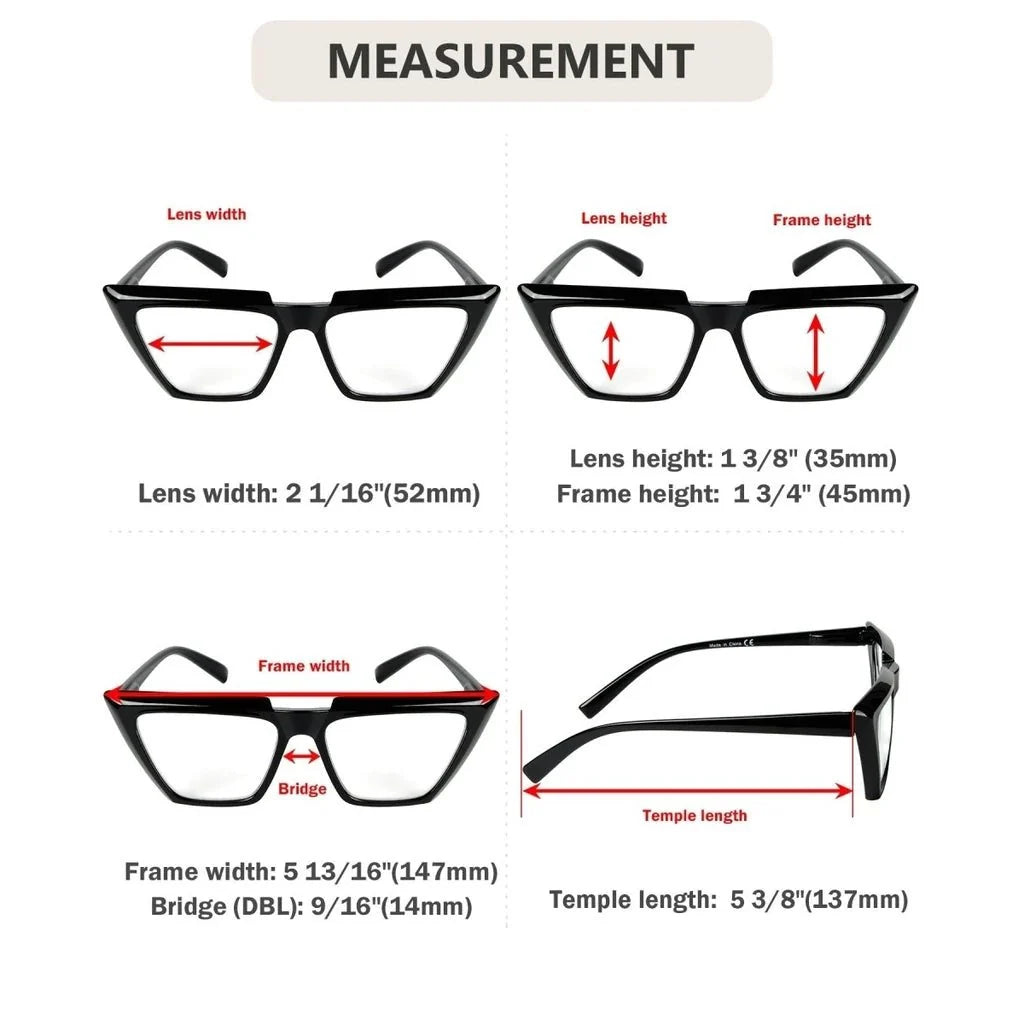 5 Pack Sharp edged Cat-eye Reading Glasses Funky Readers R2138