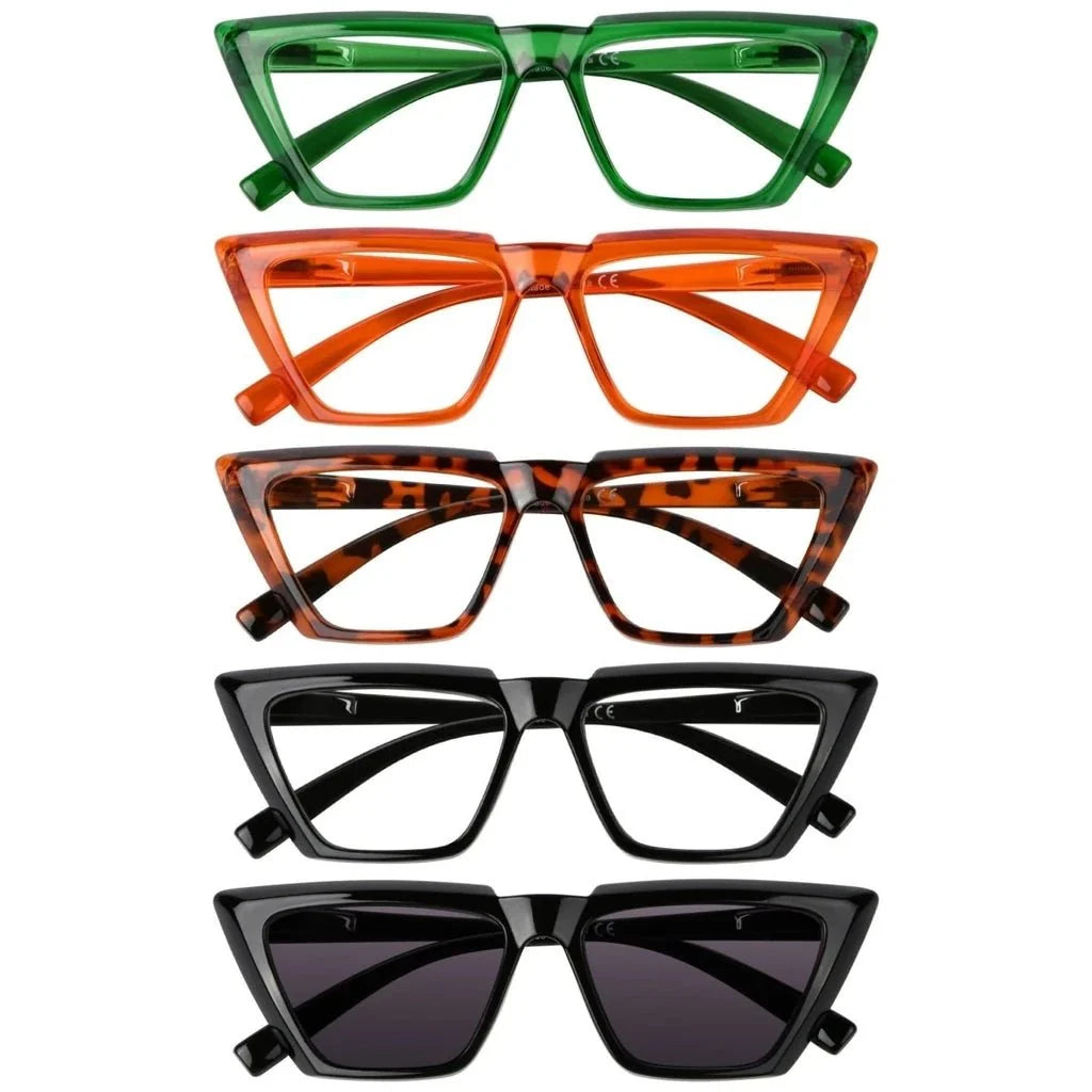 5 Pack Sharp edged Cat-eye Reading Glasses Funky Readers R2138