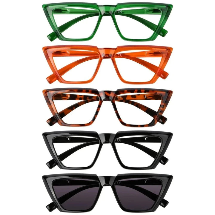 5 Pack Sharp edged Cat-eye Reading Glasses Funky Readers R2138