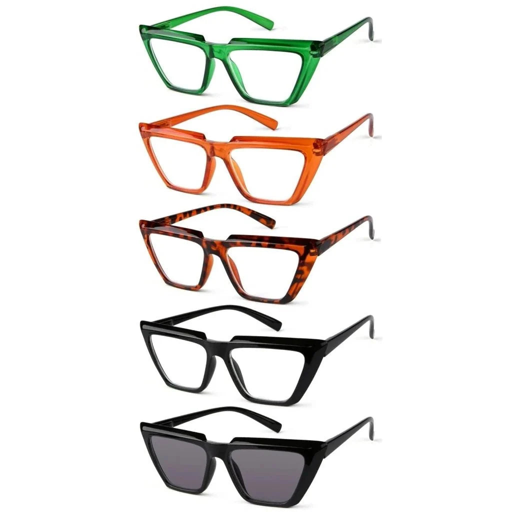 5 Pack Sharp edged Cat-eye Reading Glasses Funky Readers R2138