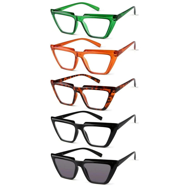 5 Pack Sharp edged Cat-eye Reading Glasses Funky Readers R2138