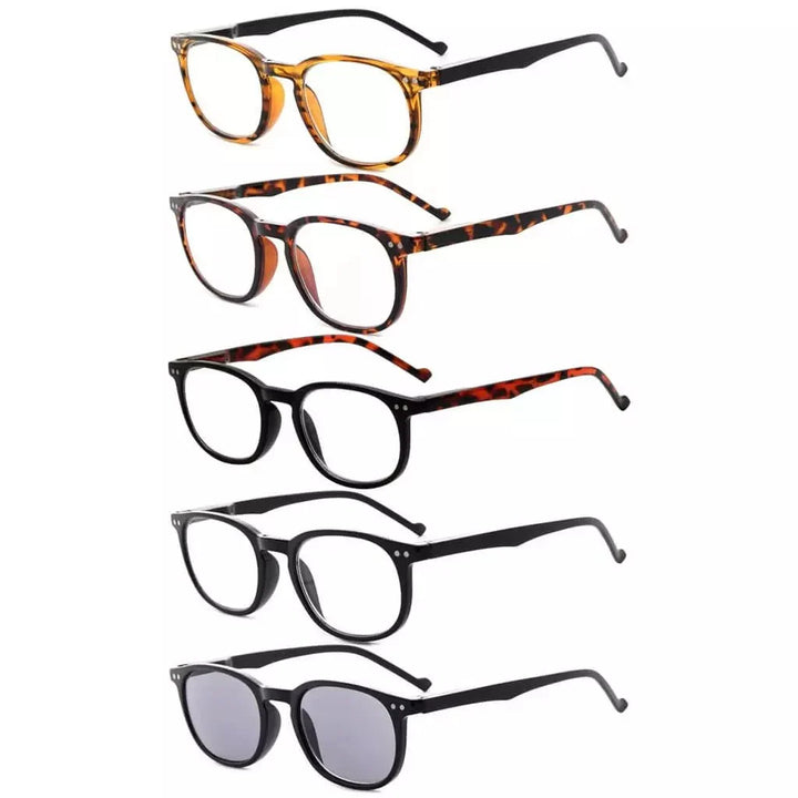 5 Pack Spring Hinges Reading Glasses Include Sunshine Readers R065