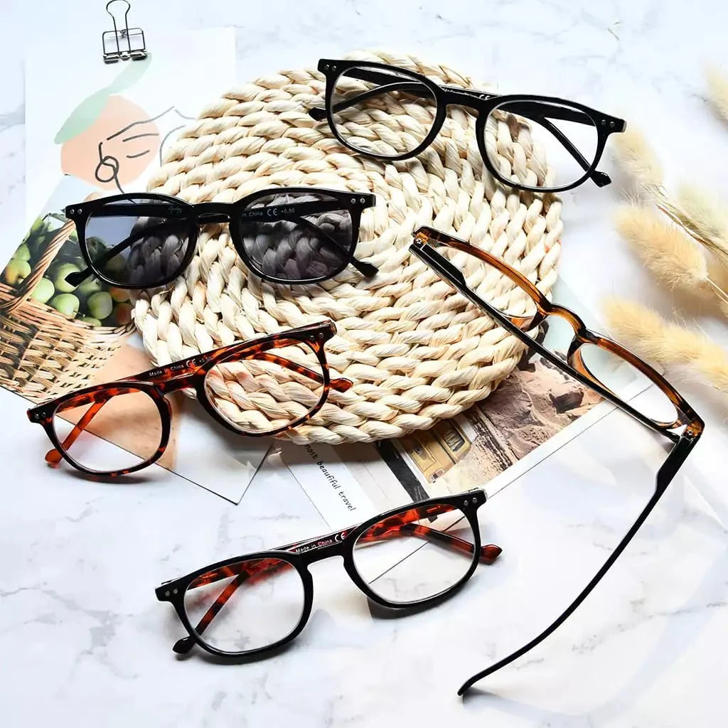 5 Pack Spring Hinges Reading Glasses Include Sunshine Readers R065