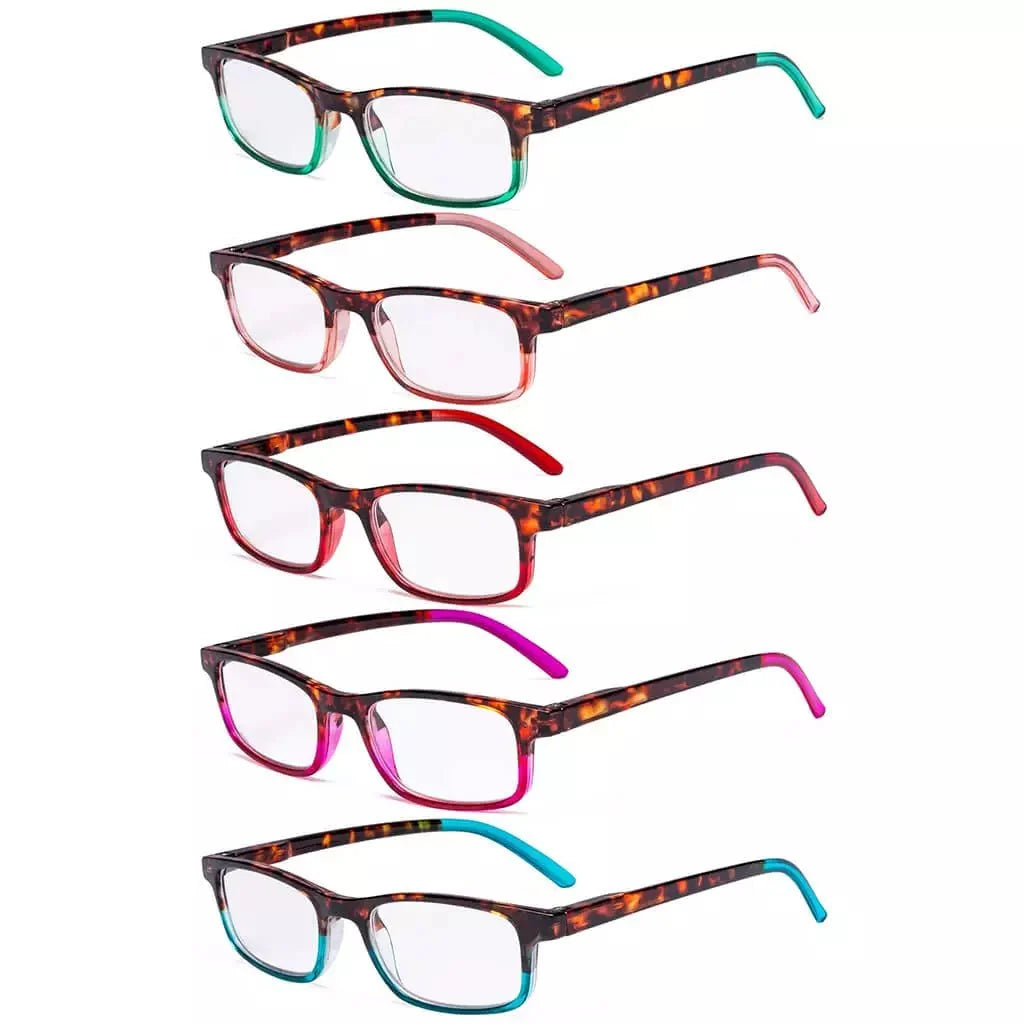 5 Pack Stylish Look Reading Glasses Rectangle Readers R111D