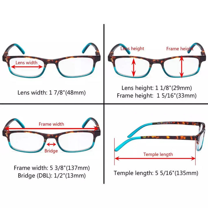 5 Pack Stylish Look Reading Glasses Rectangle Readers R111D