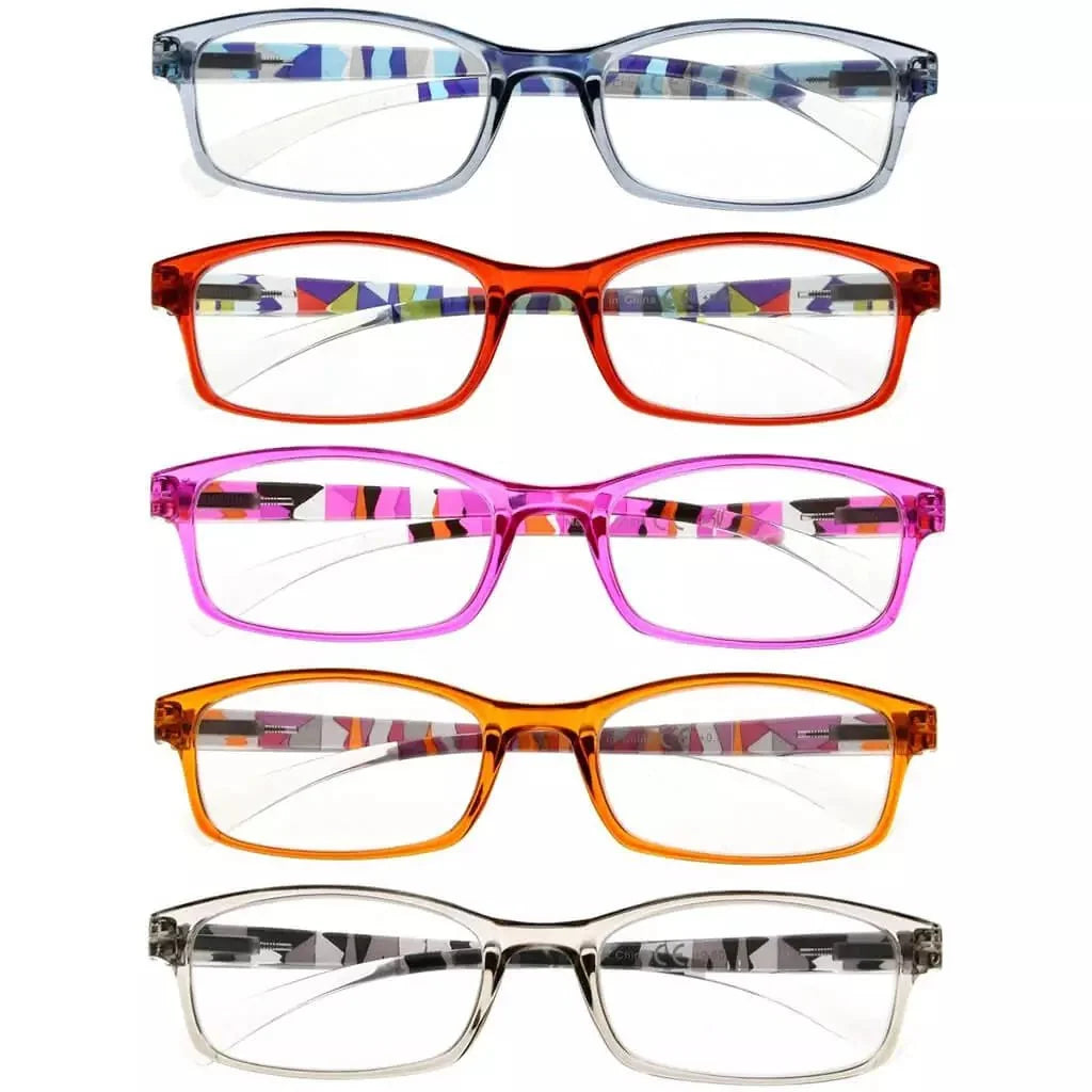 5 Pack Stylish Pattern Design Reading Glasses Comfortable Readers R177N