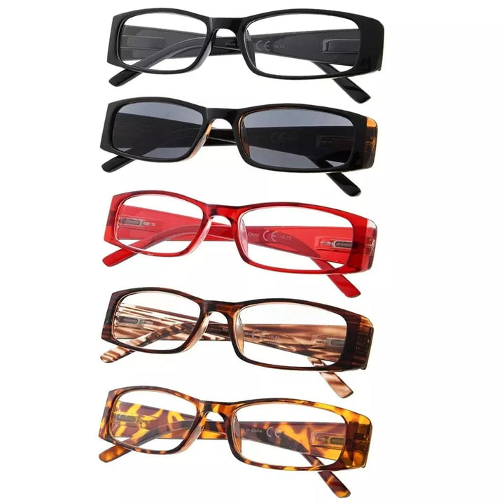 5 Pack Stylish Rectangular Reading Glasses Sunshine Readers R006