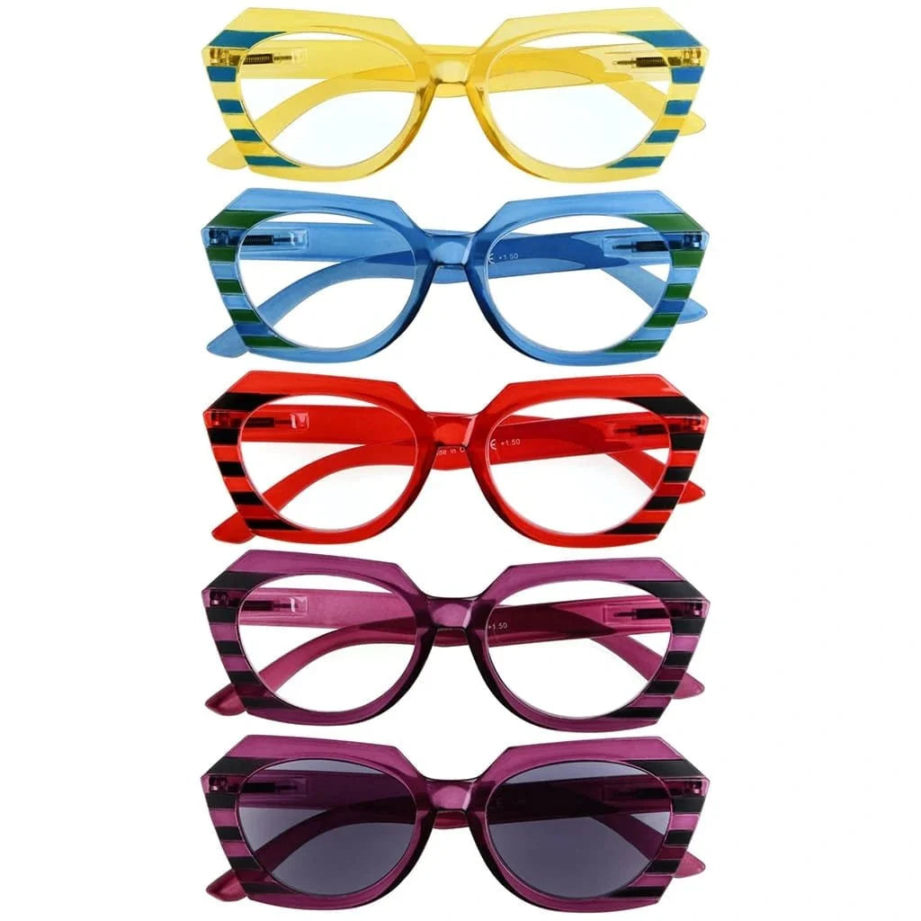 5 Pack Stylish Stripe Polygon Reading Glasses R2135