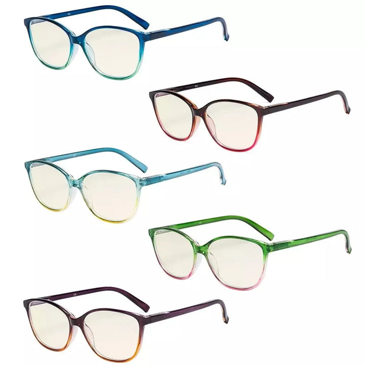 5 Pack Stylish Two-tone Blue Light Filter Readers UVRFH2