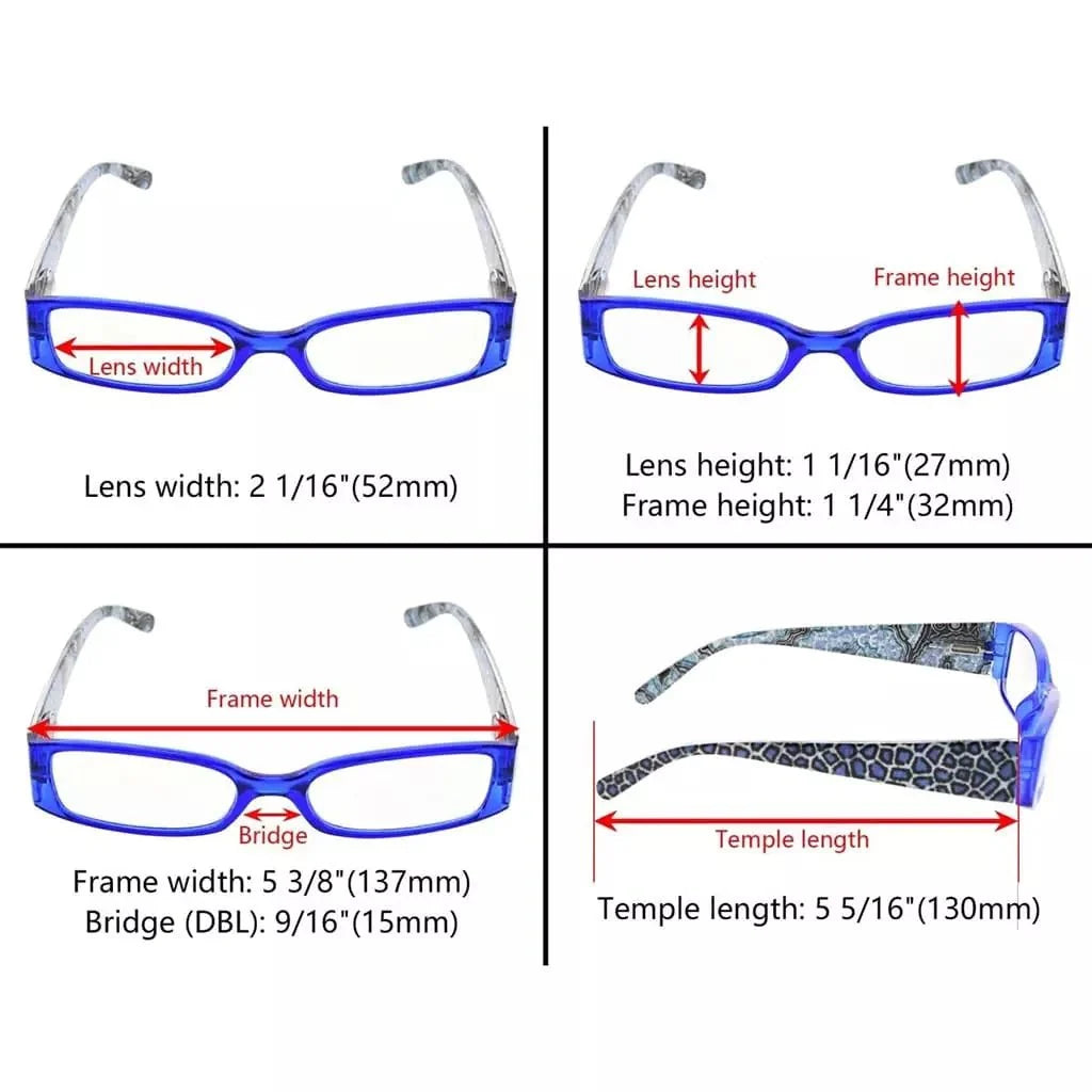 5 Pack Tiger Pattern Rectangle Reading Glasses R040A