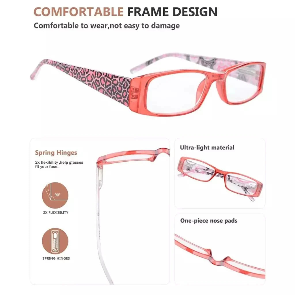 5 Pack Tiger Pattern Rectangle Reading Glasses R040A