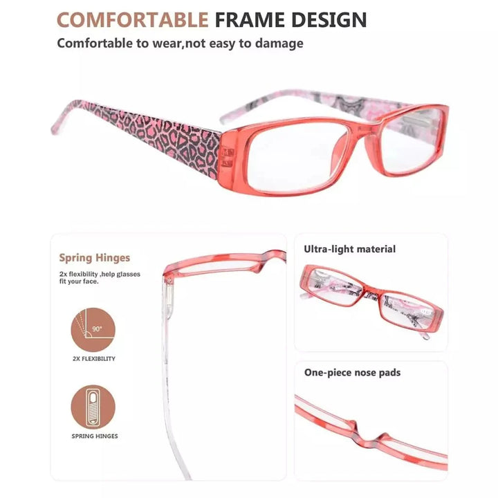 5 Pack Tiger Pattern Rectangle Reading Glasses R040A