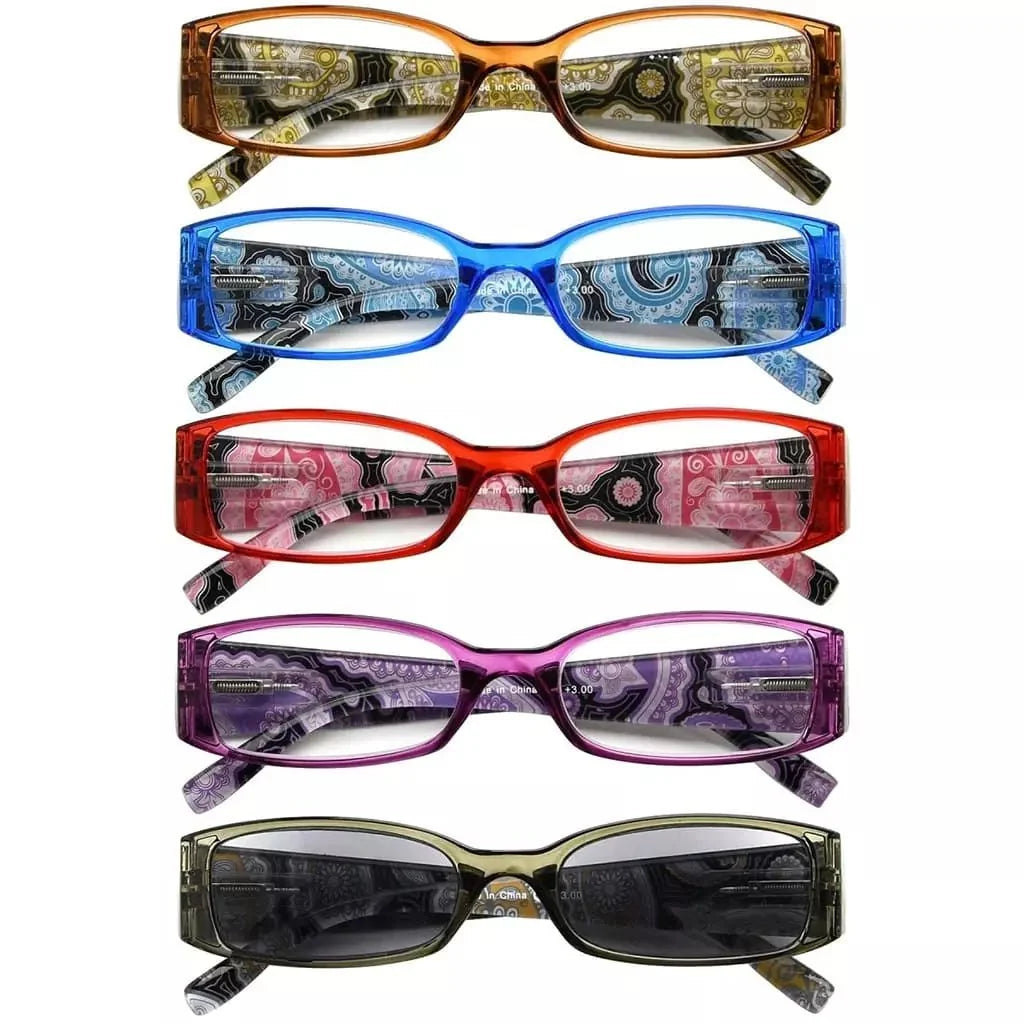 5 Pack Tiger Pattern Rectangle Reading Glasses R040A