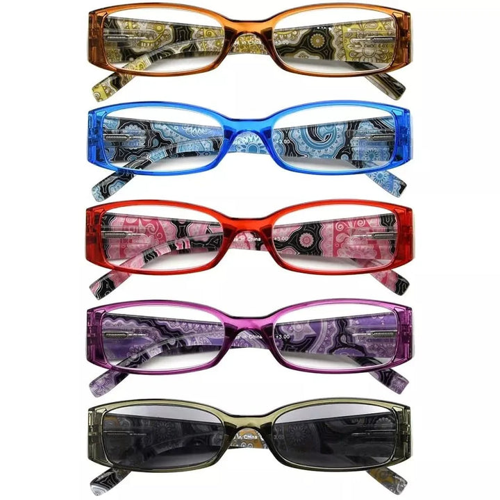 5 Pack Tiger Pattern Rectangle Reading Glasses R040A