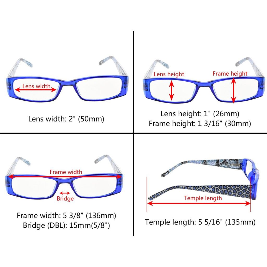 5 Pack Tiger Patterned Temples Reading Glasses R006A