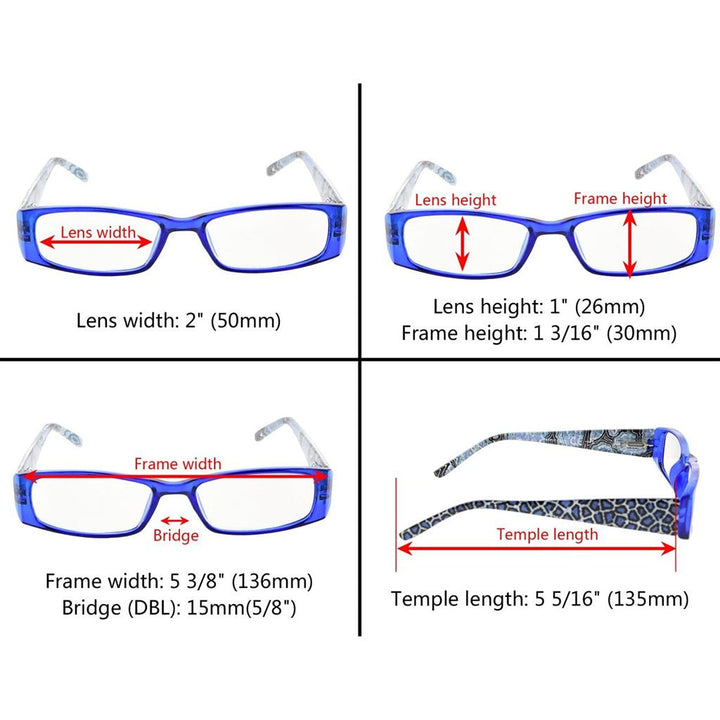 5 Pack Tiger Patterned Temples Reading Glasses R006A