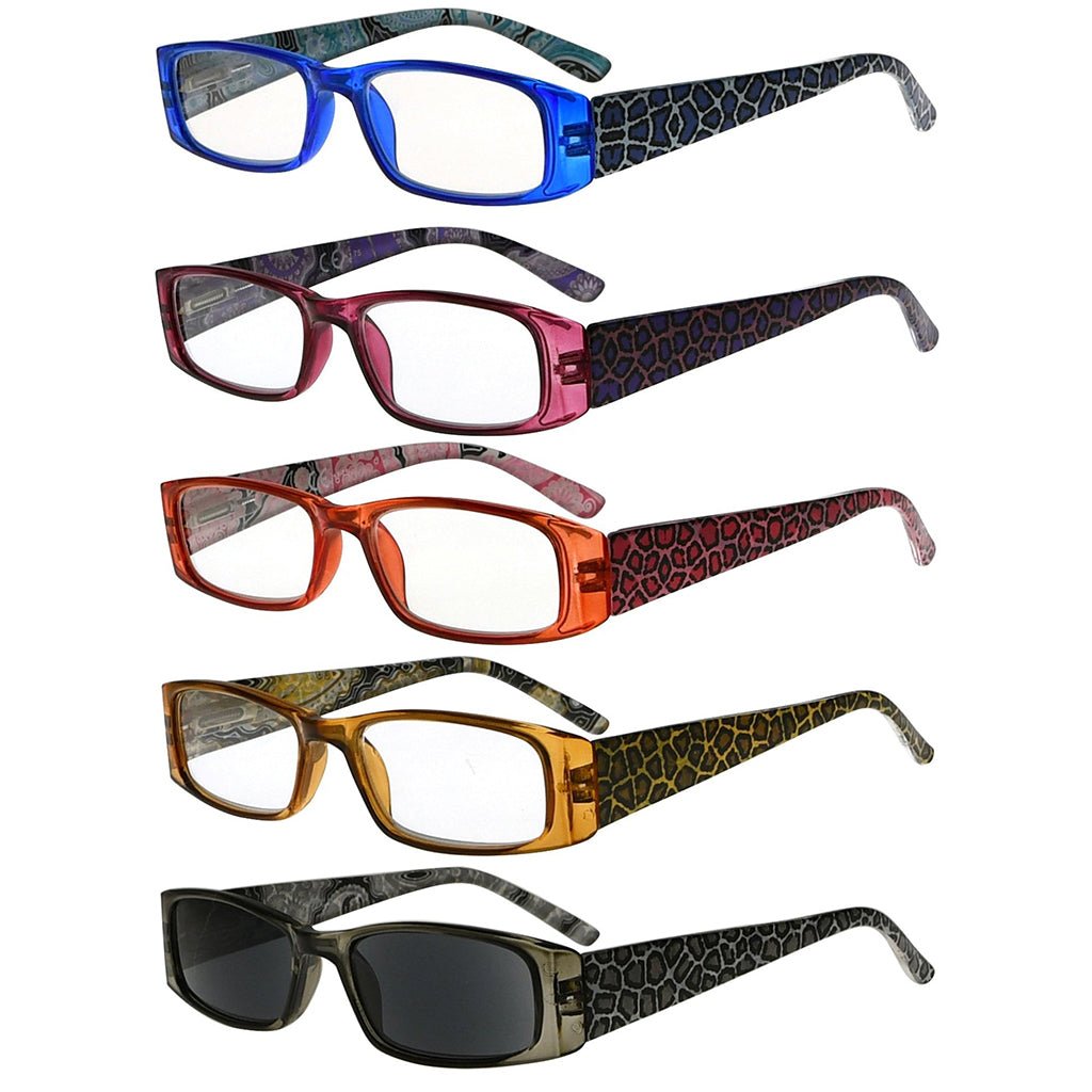 5 Pack Tiger Patterned Temples Reading Glasses R006A