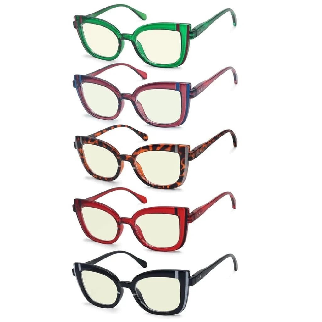 5 Pack Trendy Cat-eye Blue Light Filter Reading Glasses UV2117