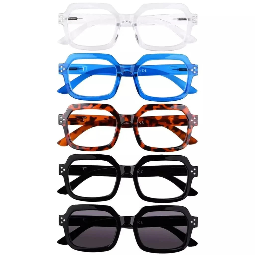 5 Pack Trendy Reading Glasses Polygon Readers R2130