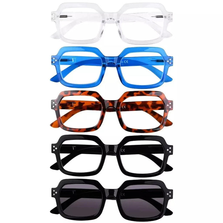 5 Pack Trendy Reading Glasses Polygon Readers R2130