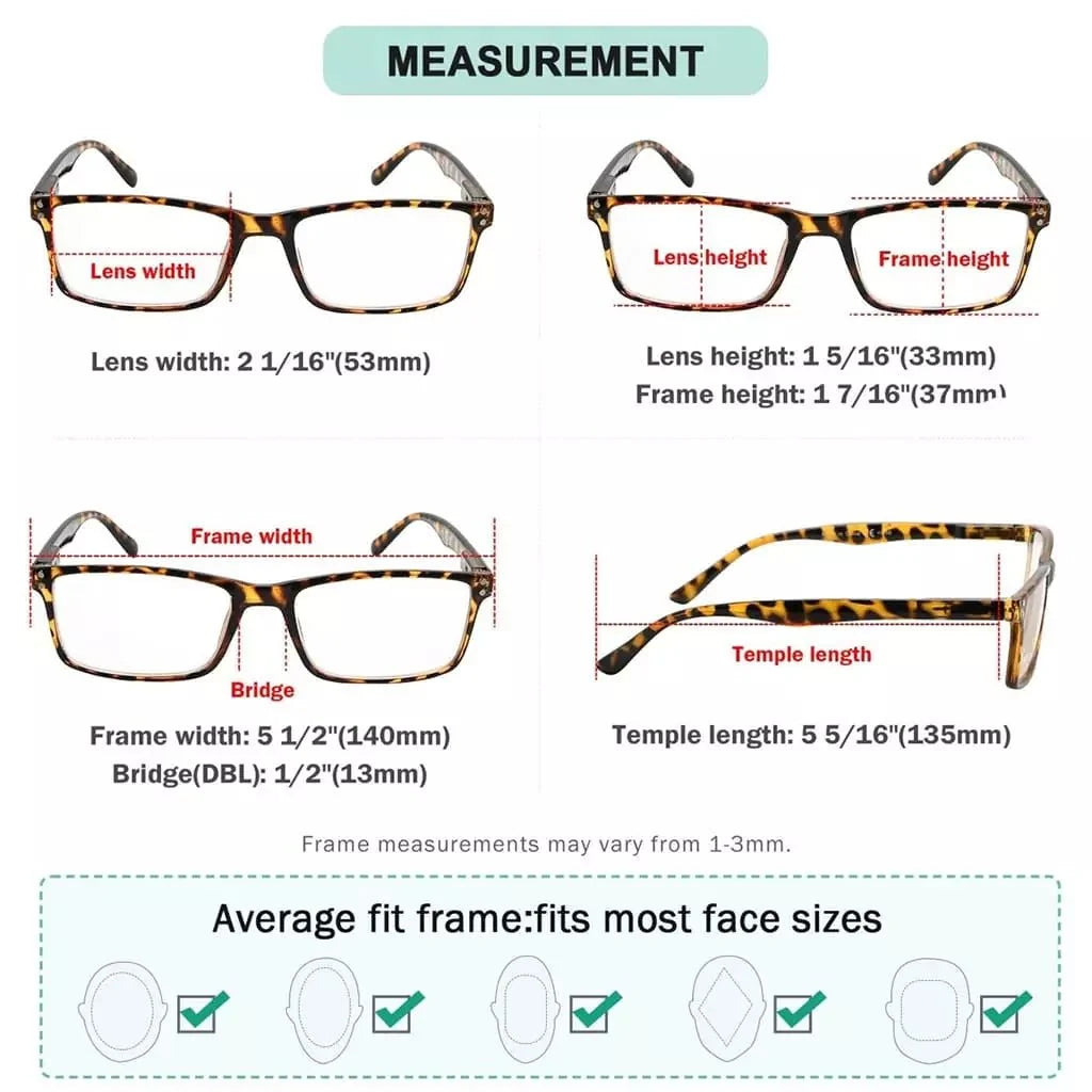 5 Pack Vintage Rectangle Reading Glasses Classic Readers R802