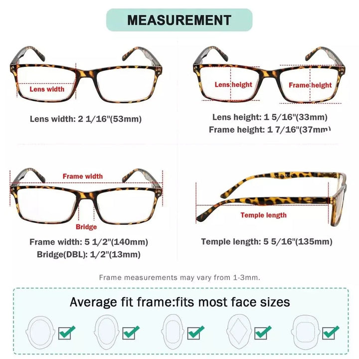 5 Pack Vintage Rectangle Reading Glasses Classic Readers R802