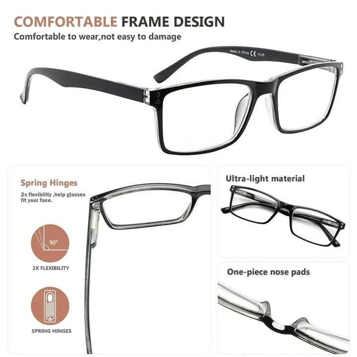 5 Pack Vintage Rectangle Reading Glasses Classic Readers R802