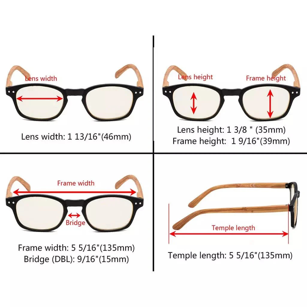 5 Pack Wooden Arms Blue Light Filter Reading Glasses UVR034