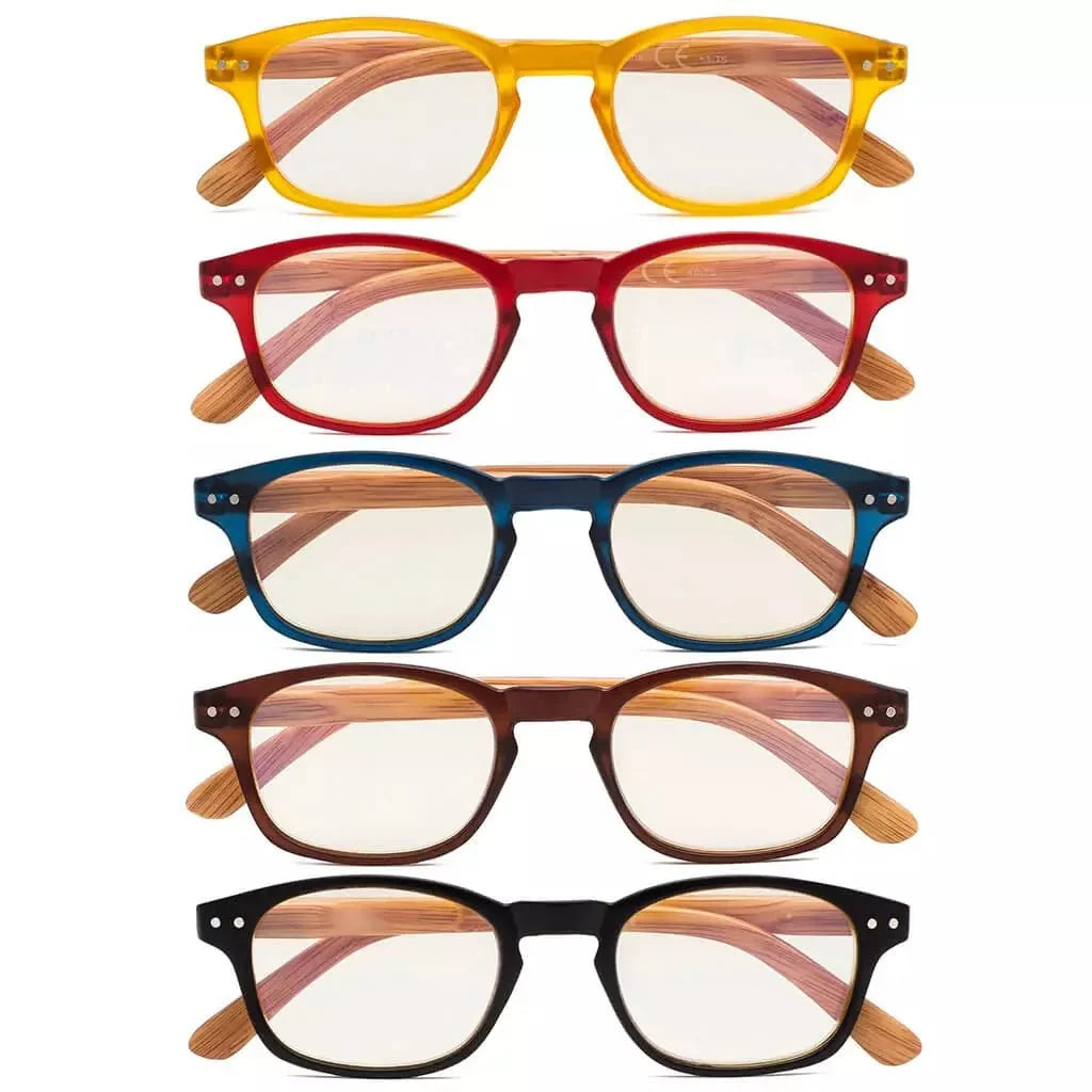 5 Pack Wooden Arms Blue Light Filter Reading Glasses UVR034