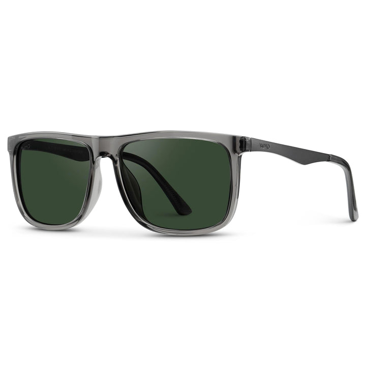 WearMe Pro Polarized Flat Top Narrow Square Mens Sunglasses (Crystal Grey/Smoke Green Lens)
