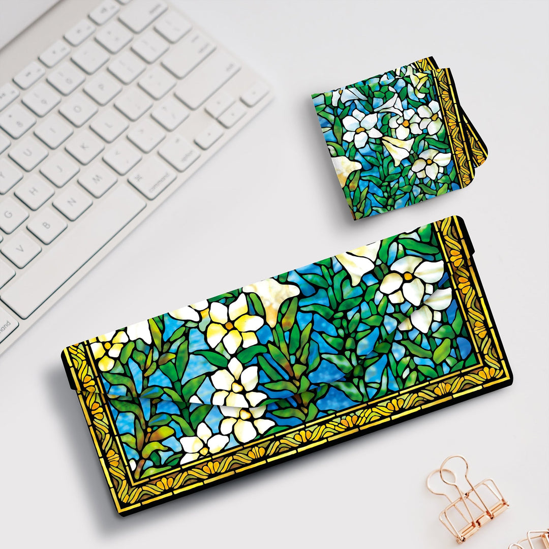 Folding Glasses Case - Vegan, Trifold, Tiffany Field of Lilies
