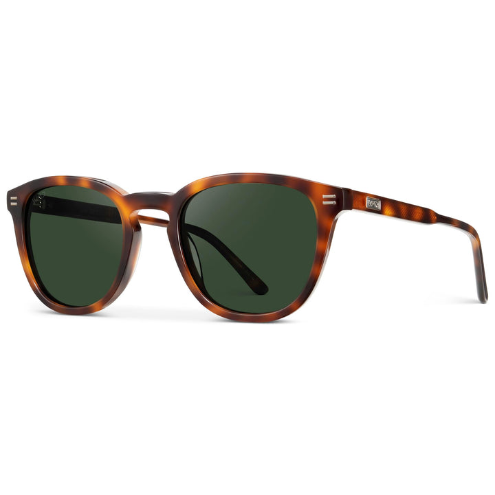 WearMe Pro WMP Eyewear - Men's Classic Round Polarized Sunglasses, Premium Slim Acetate Frame with Dashed Rivet Details (Havana Tortoise/Smoke Green Lens)
