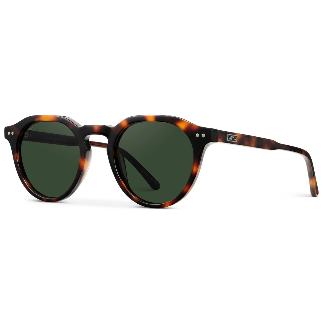 WearMe Pro WMP Eyewear - Men's Modern Geometric P-3 Round Retro Polarized Sunglasses, Lightweight Acetate Frame, Premium UV Protection (Brown Tortoise/Smoke Green Lens)