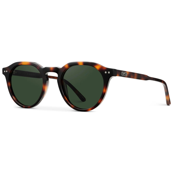 WearMe Pro WMP Eyewear - Men's Modern Geometric P-3 Round Retro Polarized Sunglasses, Lightweight Acetate Frame, Premium UV Protection (Brown Tortoise/Smoke Green Lens)